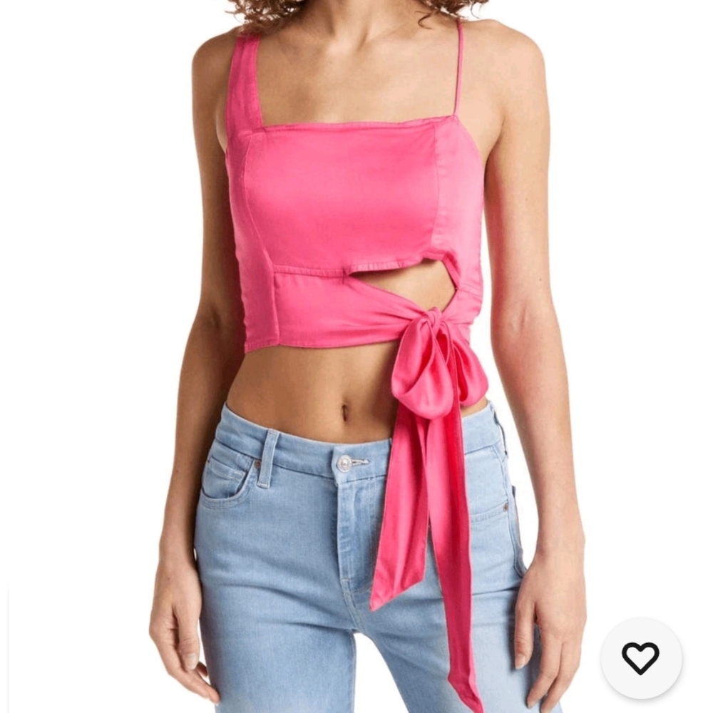 ❤️B2G1 New Free People Women's M Pink Tie-Front Crop Mila Sleeveless Top Summer